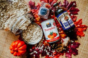 Ingredients for pumpkin spice dog treat recipe