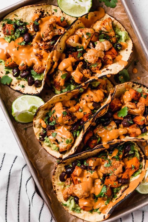 roasted sweet potato and cauliflower tacos